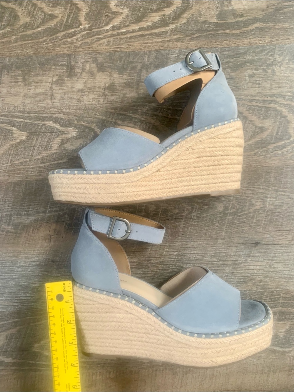 Light Blue Suede Women's Ankle-Strap Wedge Platform Sandals - Picture 6 of 8